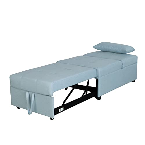 Green Sleeper Chair Sofa Bed with Adjustable Backrest and Lumbar Pillow V3548