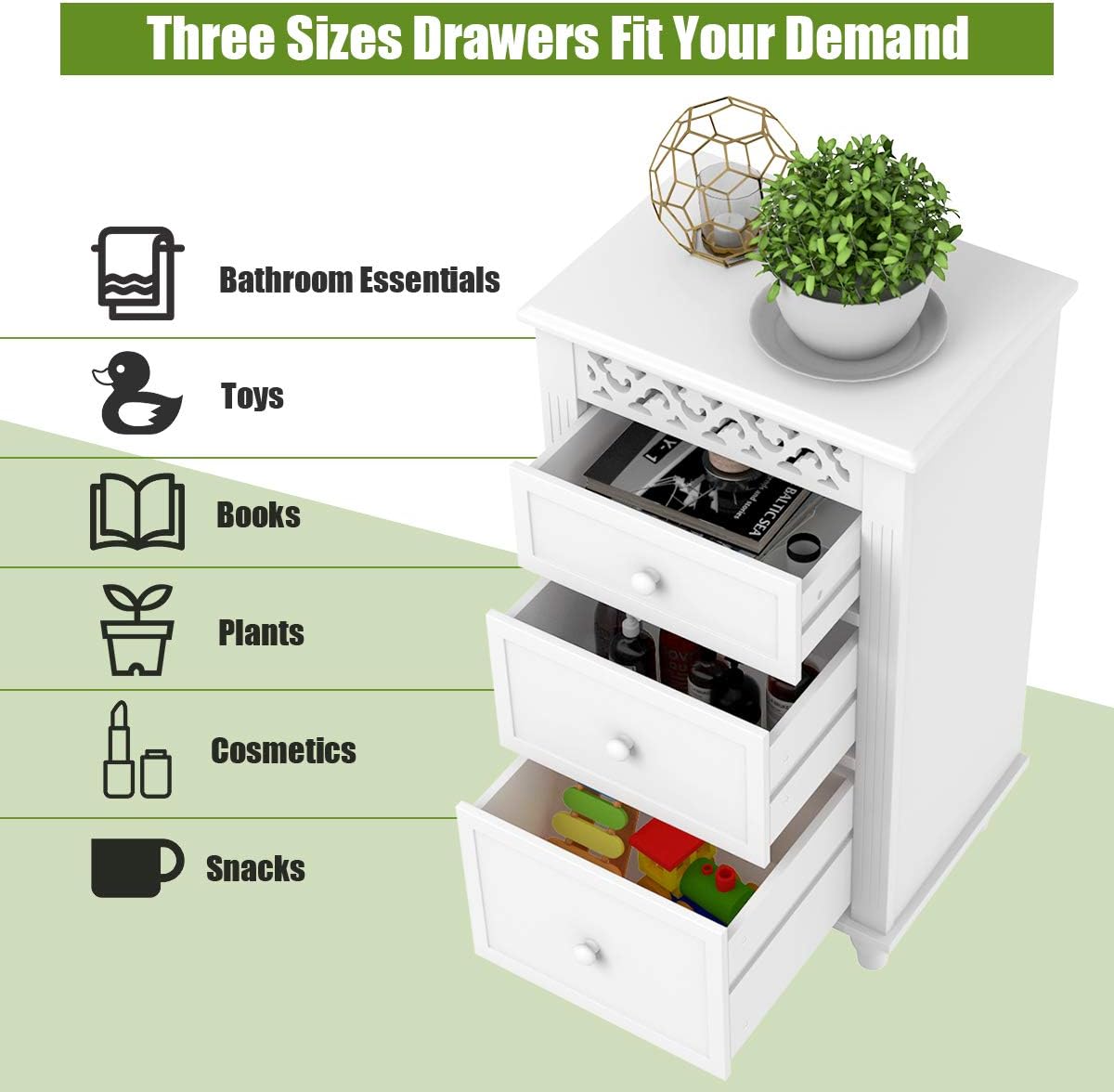 White 3 Drawer Wood Storage Cabinet L96875