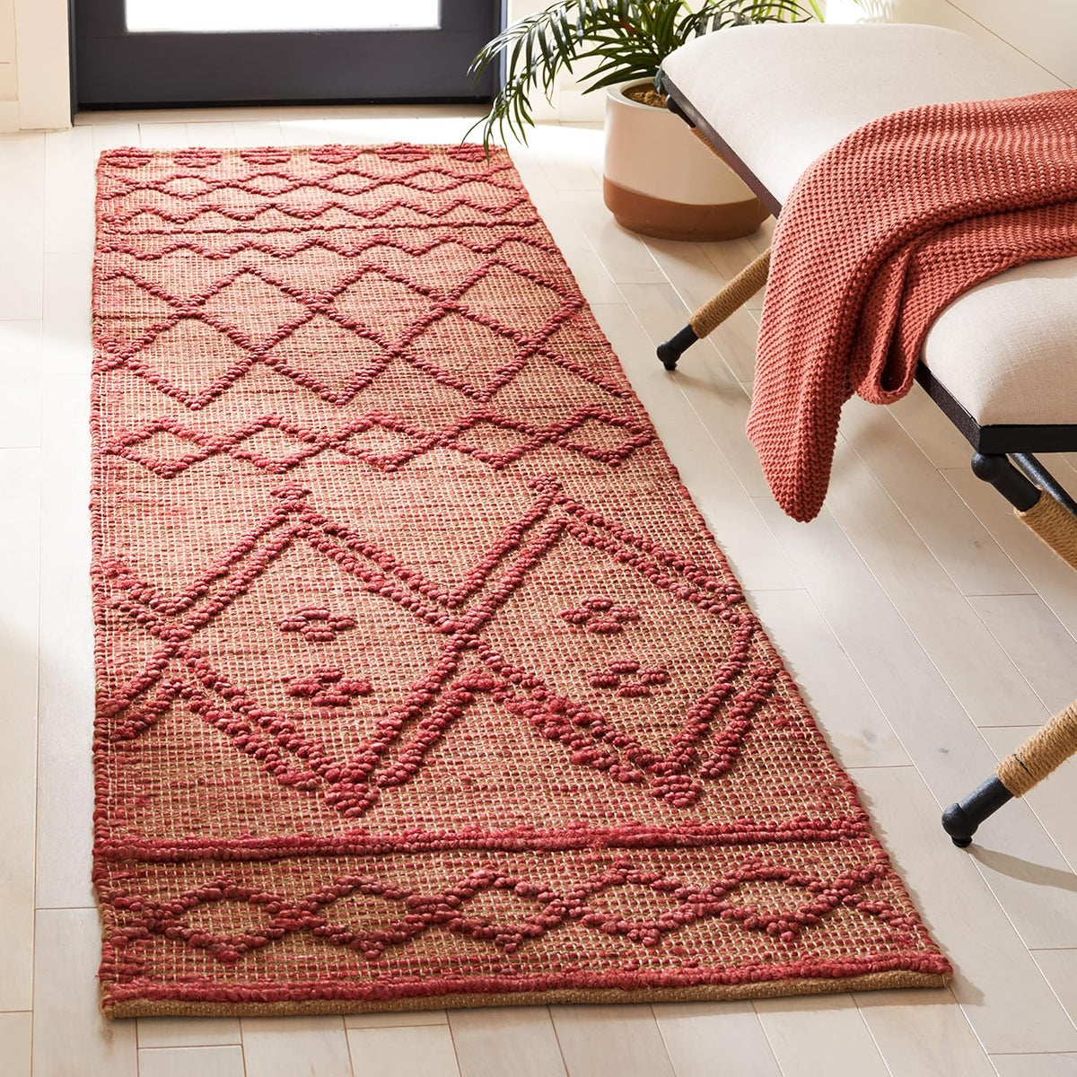 2'3" x 8' Red Natural Handmade Jute Runner Rug S440