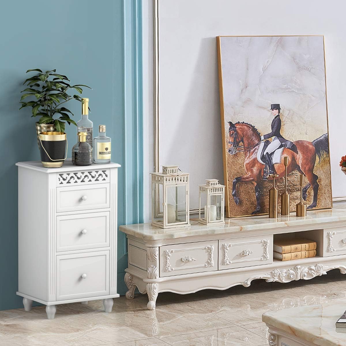 White 3 Drawer Wood Storage Cabinet L96875