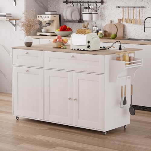 White Rolling Kitchen Island with Storage F20207