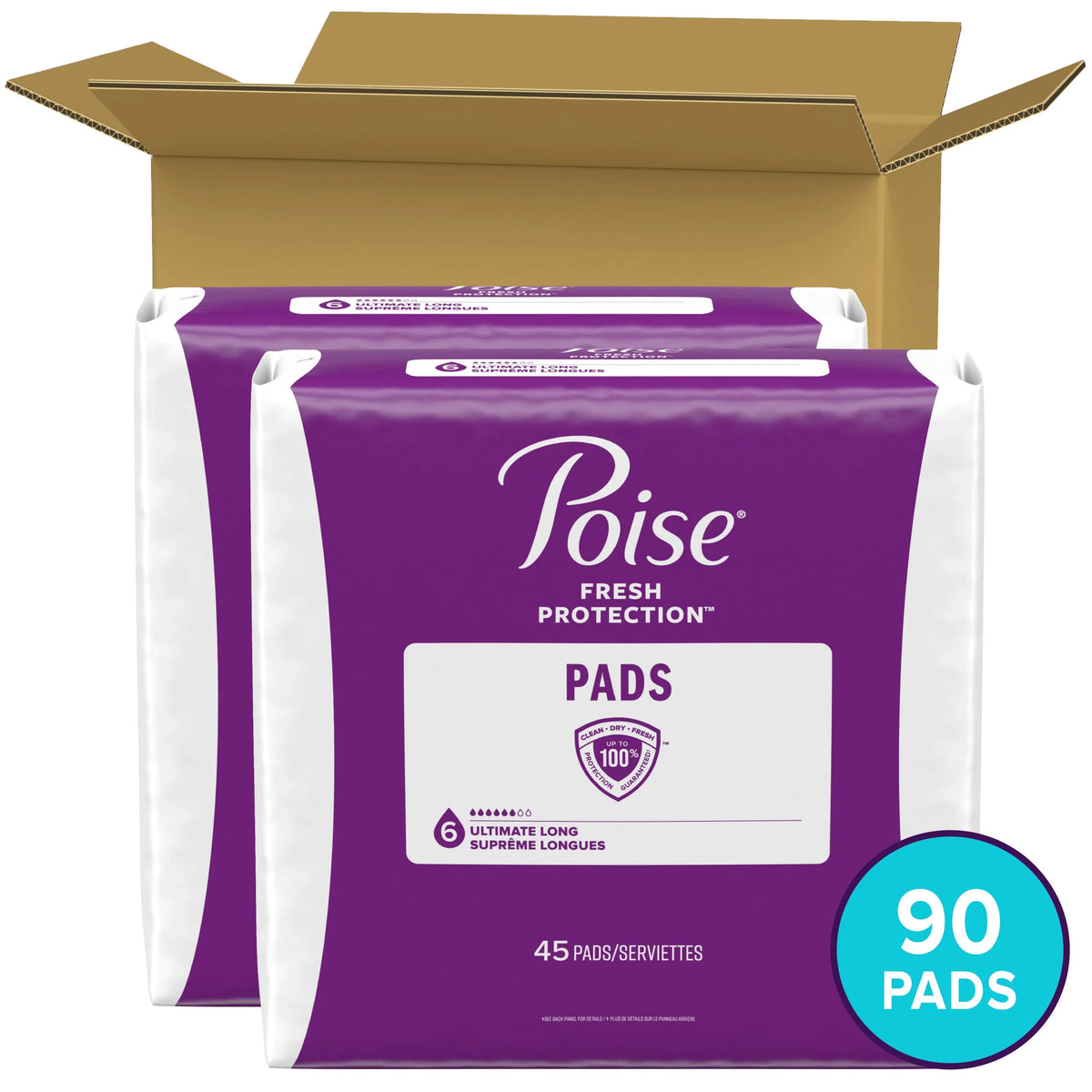 90 Ct 6 Drop Ultimate Absorbency Long Incontinence Pads O282