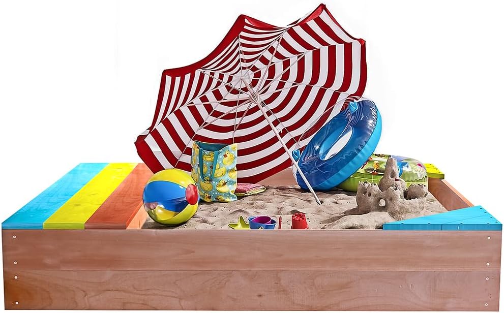 Large Wooden Sandbox with Seat Boards W10991