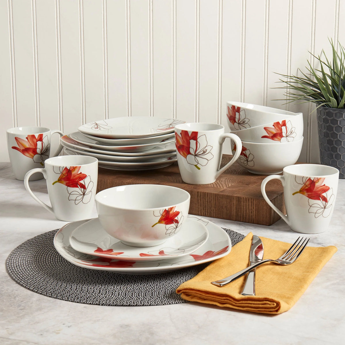 White Porcelain 16 Piece Dinnerware Set A416142