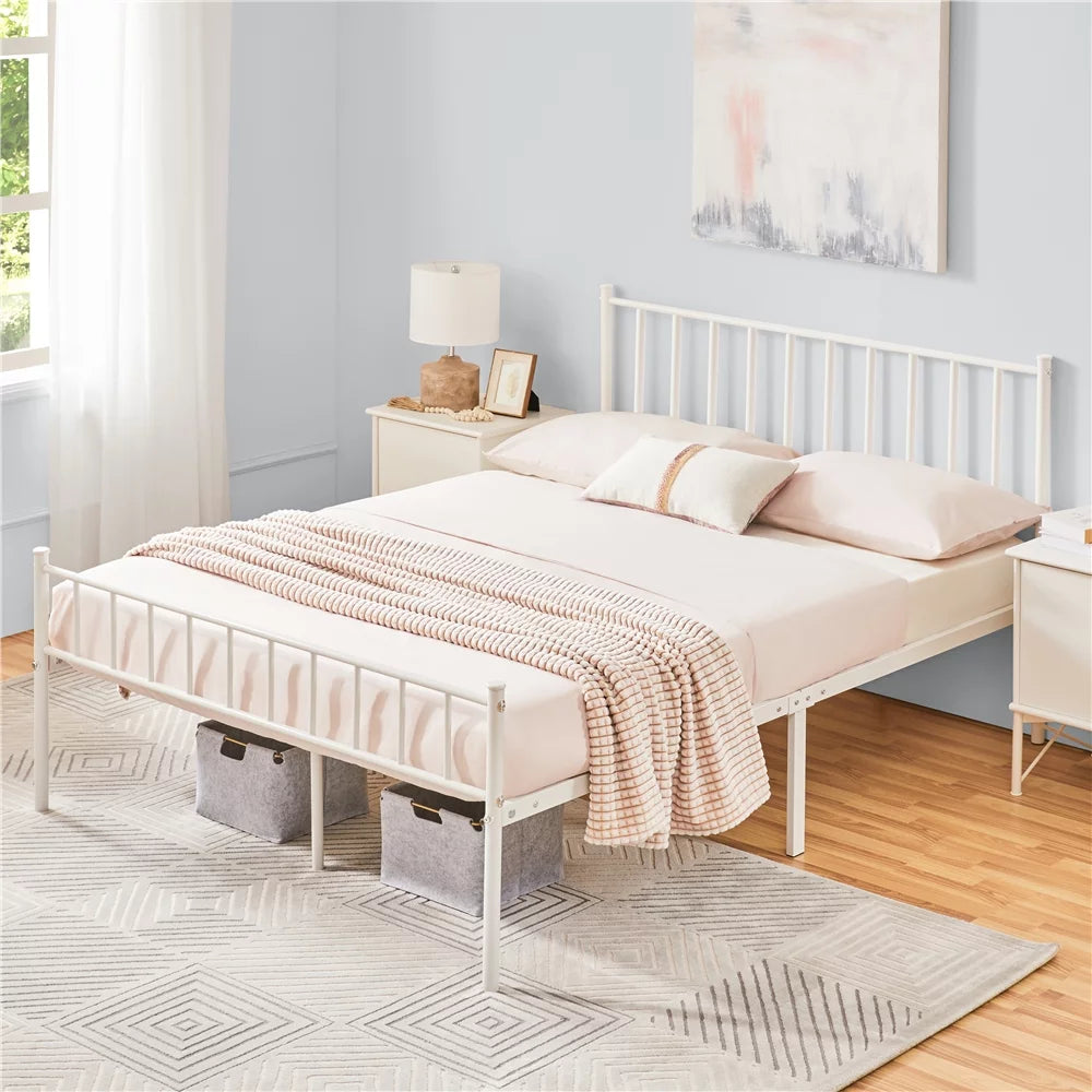 Queen Metal Bed Frame with Spindle Headboard and Footboard J932023