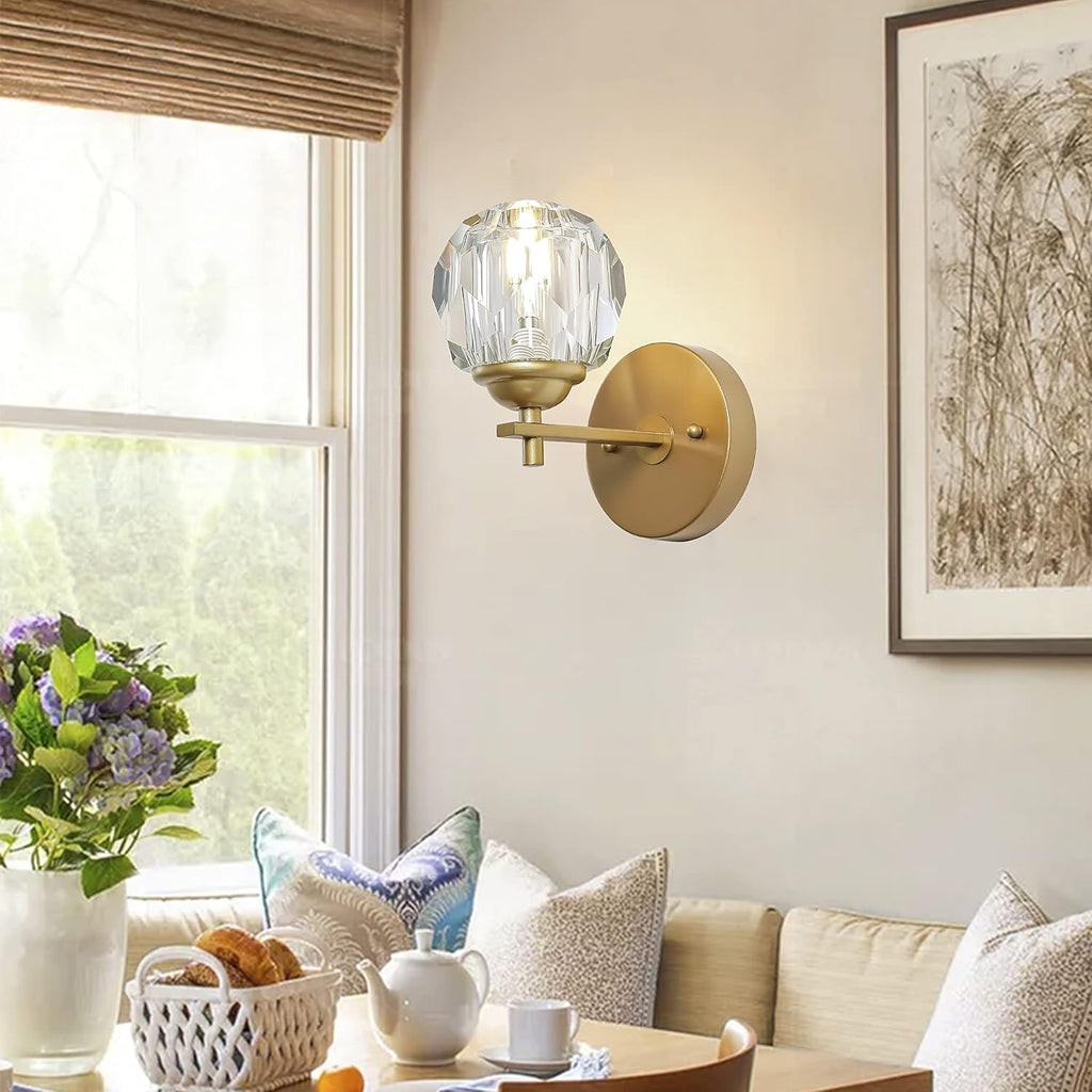 Clear Crystal Gold Wall Sconces Set of Two I5609