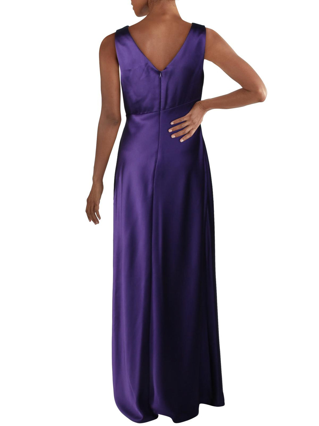 Purple Sleeveless Faux Wrap Formal Dress Y3300