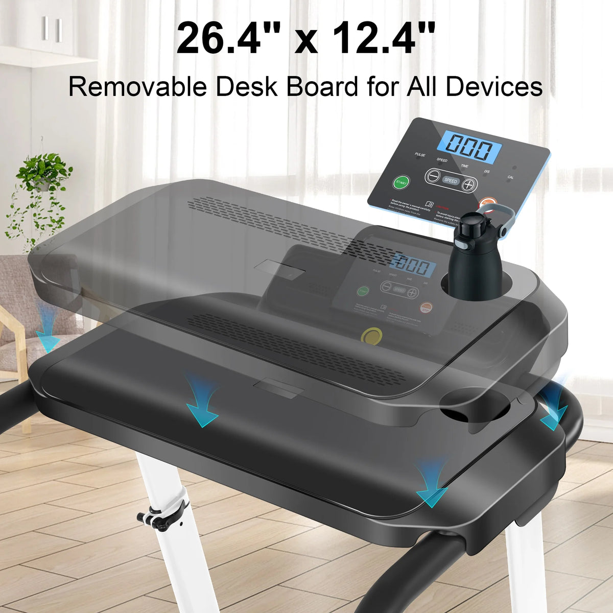 White Folding Treadmill with Removable Tabletop and Incline K96200