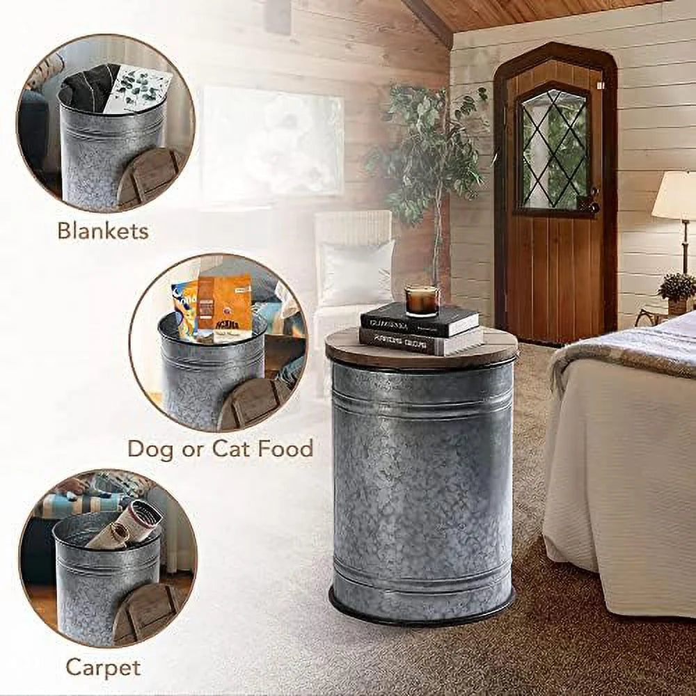Rustic Ottoman Seat Stool Side Table Set of 2 G431487