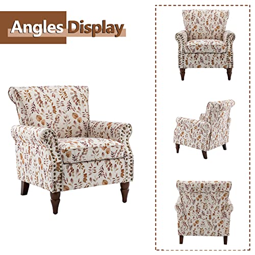 Blue Floral Pattern Upholstered Accent Chair with Wood Legs B36056