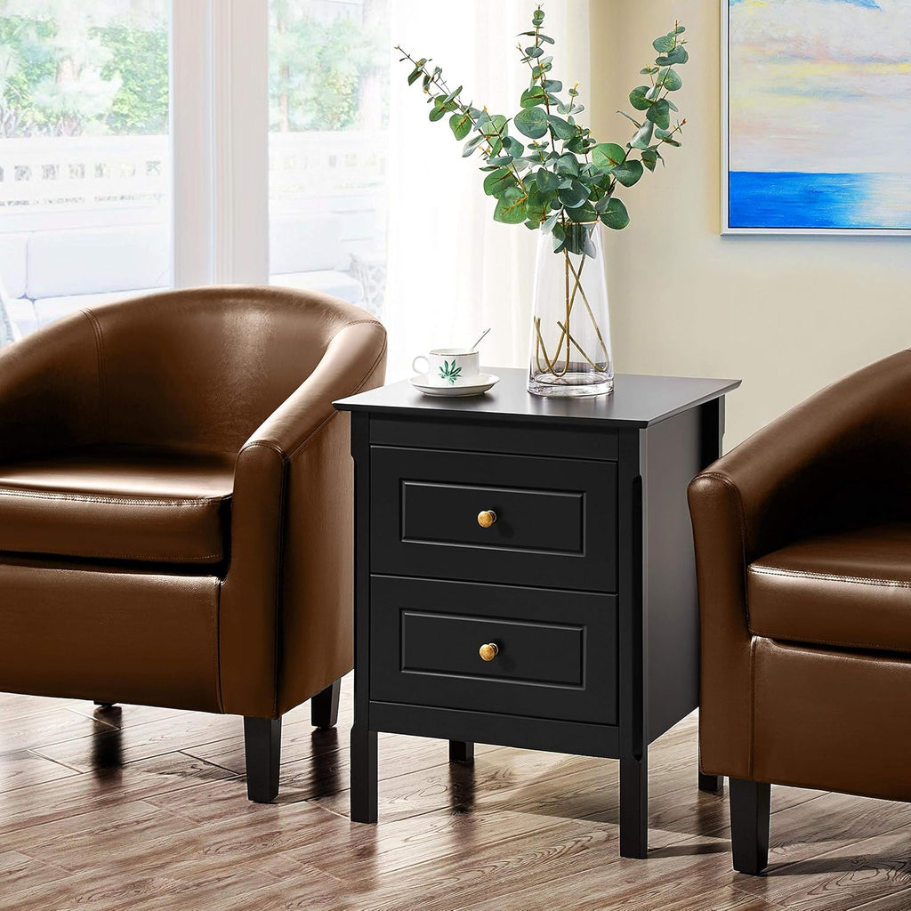 Black Rectangular End Side Table with 2 Drawers S737