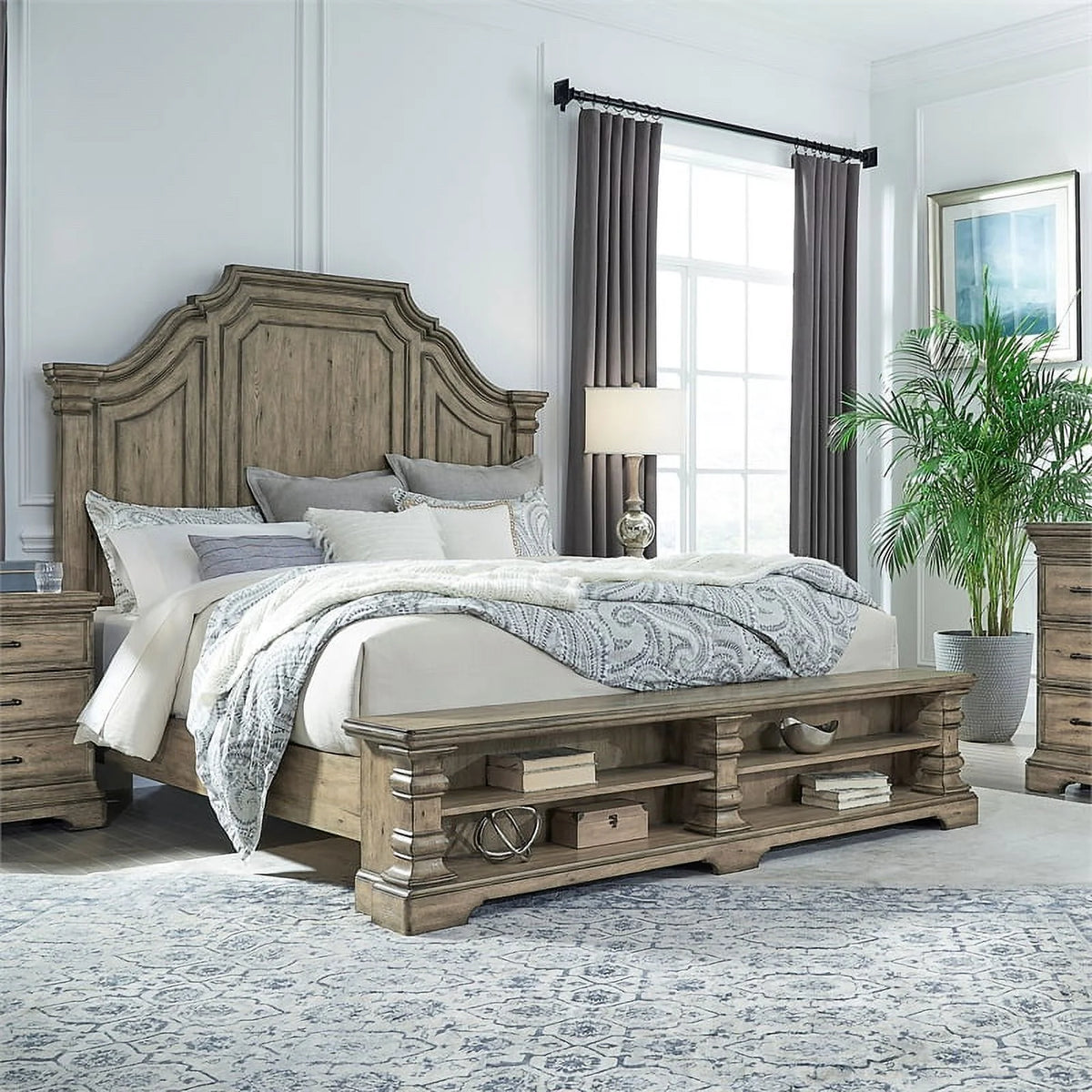 King Wood Panel Storage Bed in Honey Brown D736833