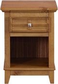 Teak Finish Wood Nightstand with Drawer and Pull-Out Tray S1828