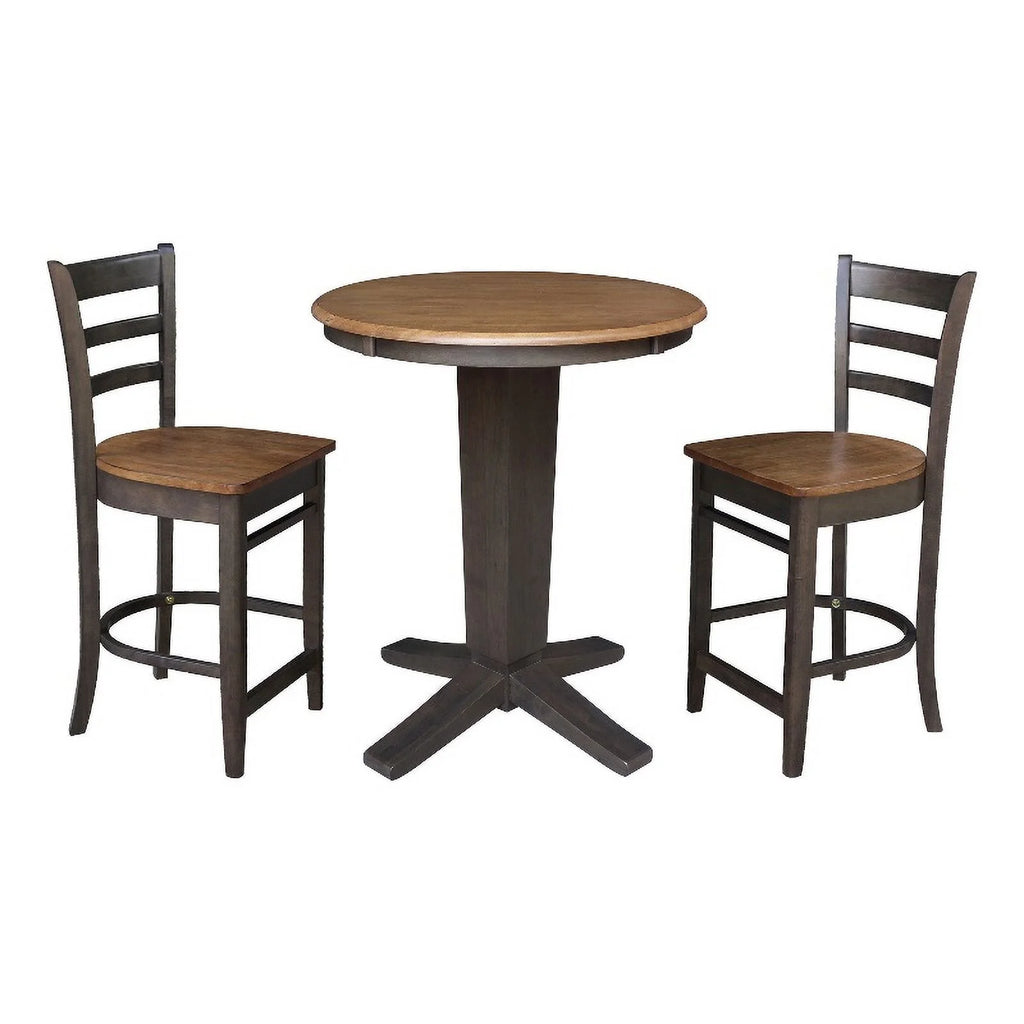 Solid Wood Round Top Dining Table with 2 Stools H56319