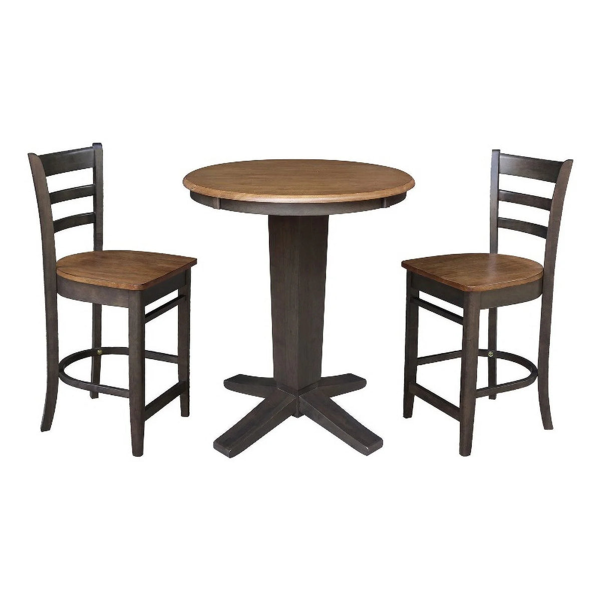 Solid Wood Round Top Dining Table with 2 Stools H56319