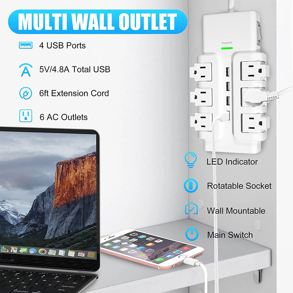 6 Outlet Surge Protector with 4 USB Ports U597