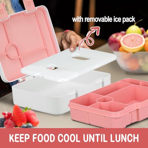 Kids 5 Compartment Leak-Proof Bento Lunch Box with Ice Pack and Utensils F925