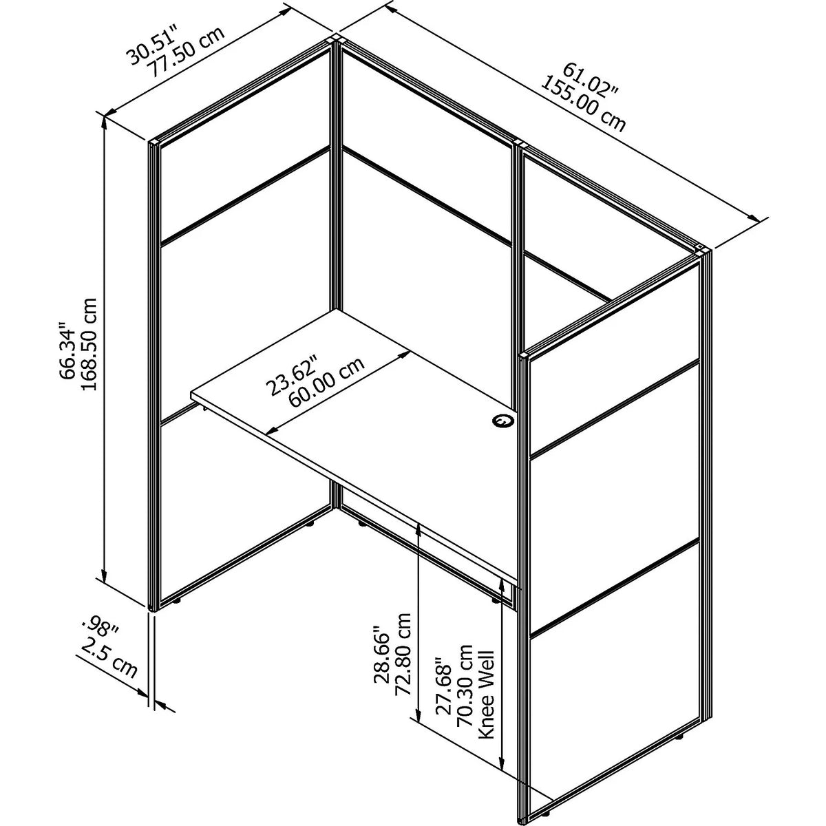 60W Cubicle Desk with Closed Panels H970040