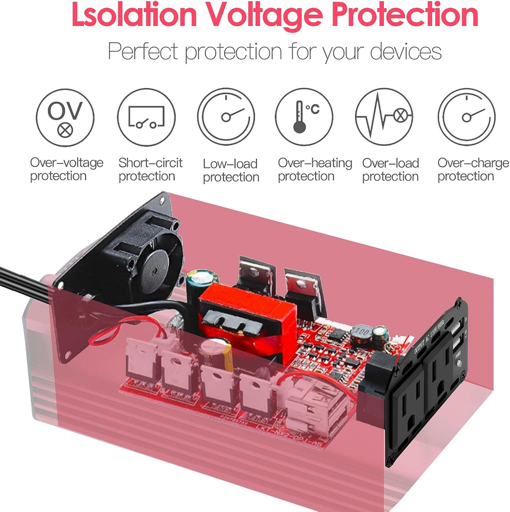 Power Inverter DC 12V to 110V AC 300W Car Inverter Charger with 5.4A Dual USB Pack of 2 T1486