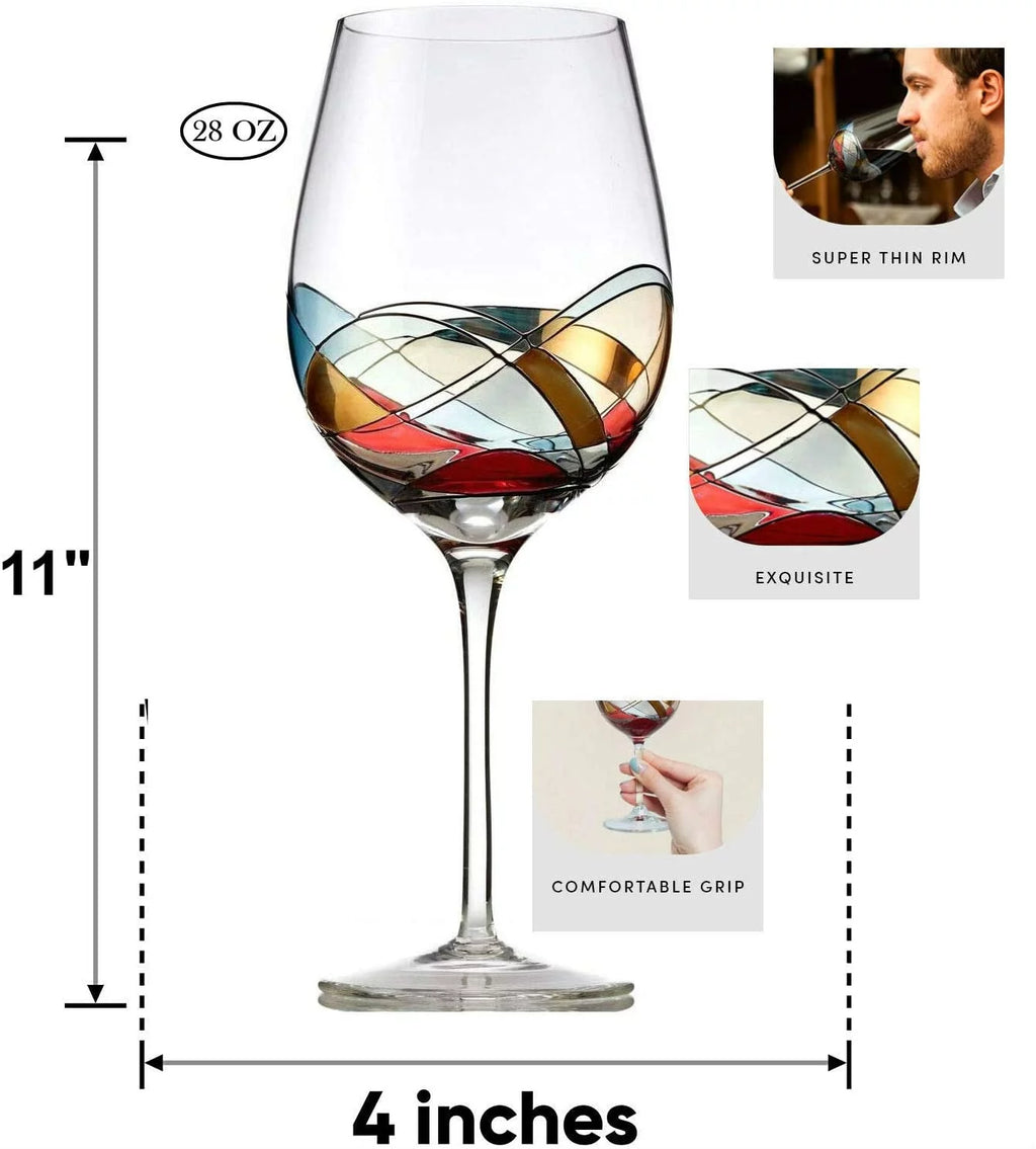 Red Wine Glasses Set of 2 Hand Painted 28oz H29949