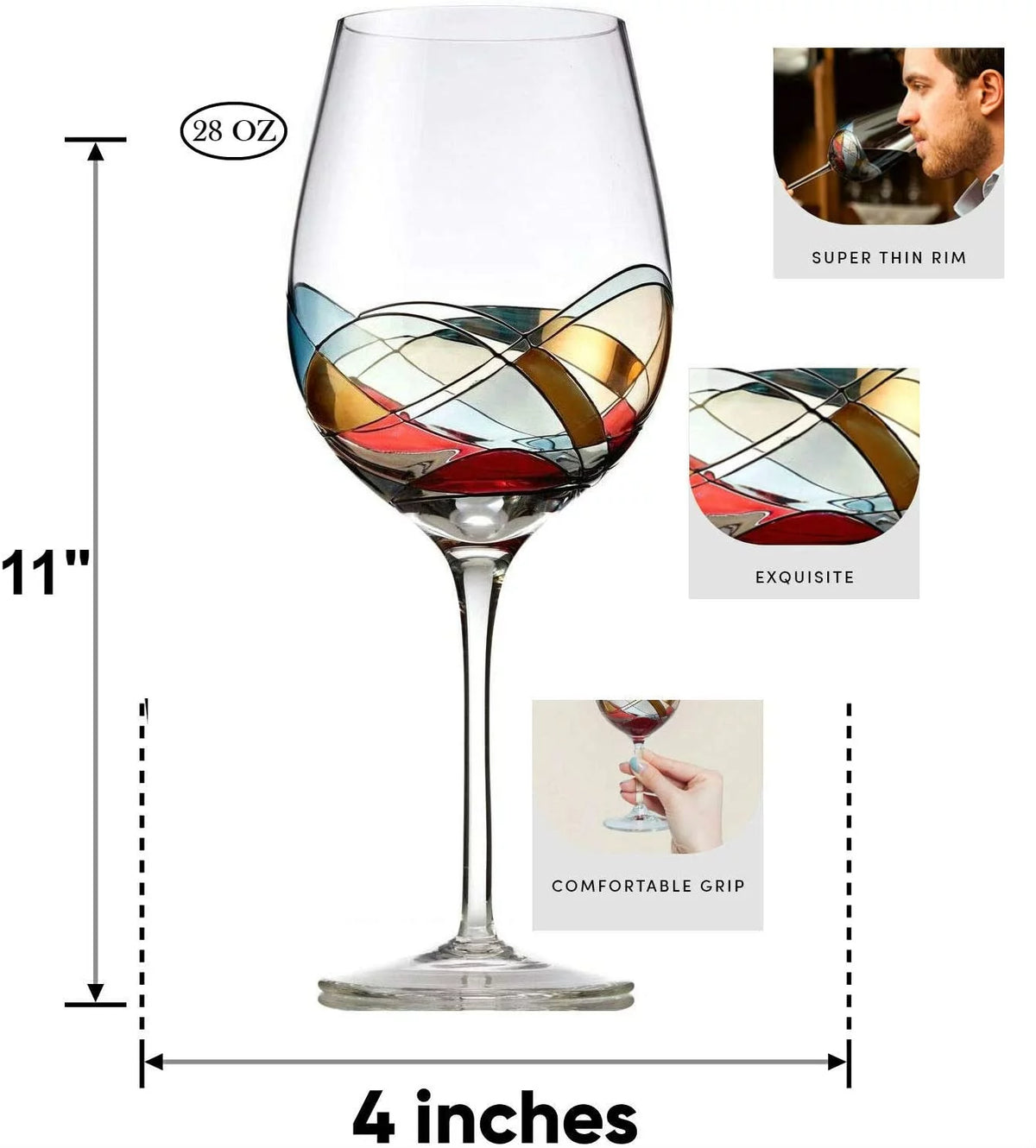 Red Wine Glasses Set of 2 Hand Painted 28oz H29949