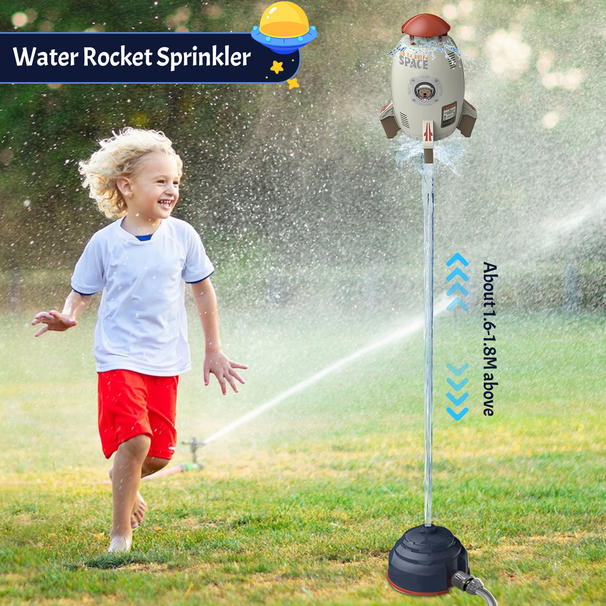 Rocket Outdoor Water Toys Sprinkler 360-Degree Rotation Attaches to Garden Hose L587