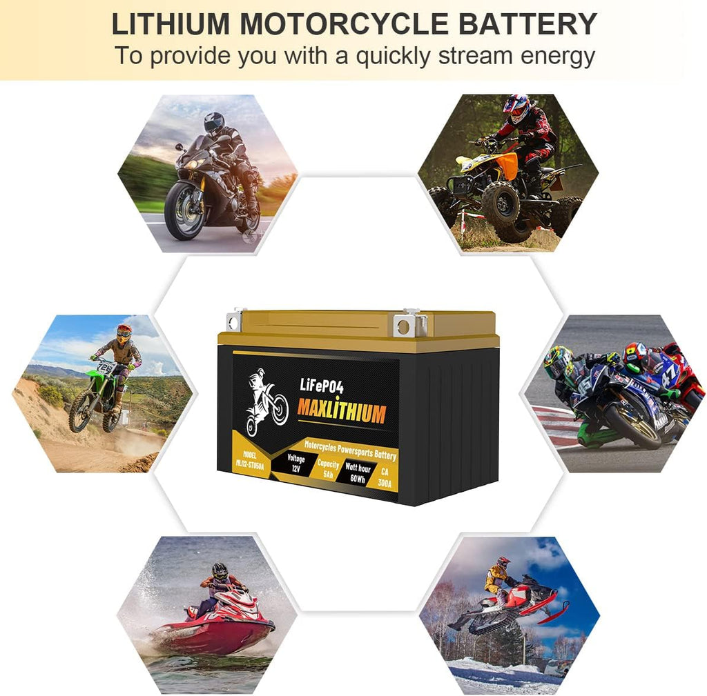 12V 5Ah 300A Lithium Powersports Battery with Battery State-of-charge Indicator W9294