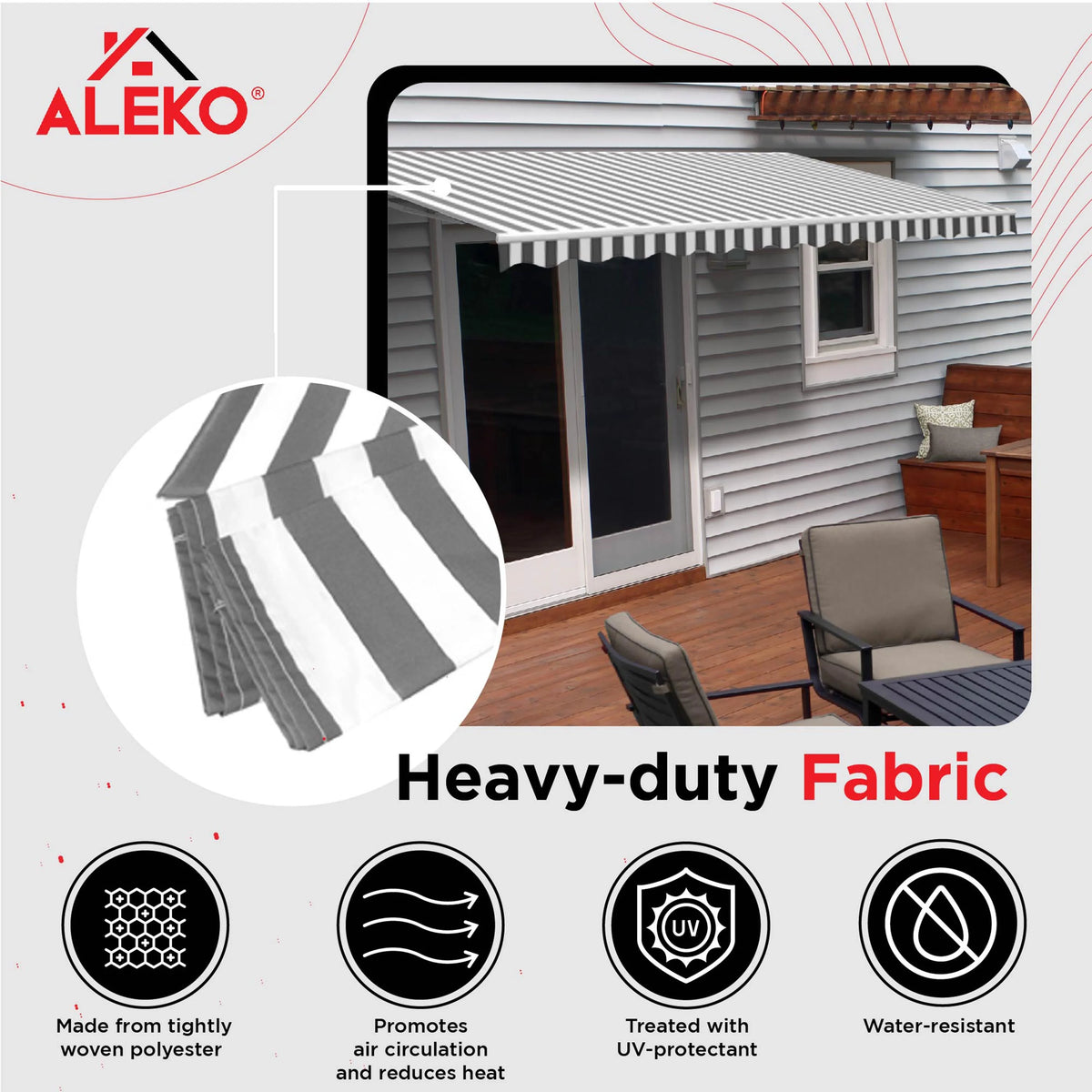 Gray White Striped Motorized Retractable Patio Awning C597