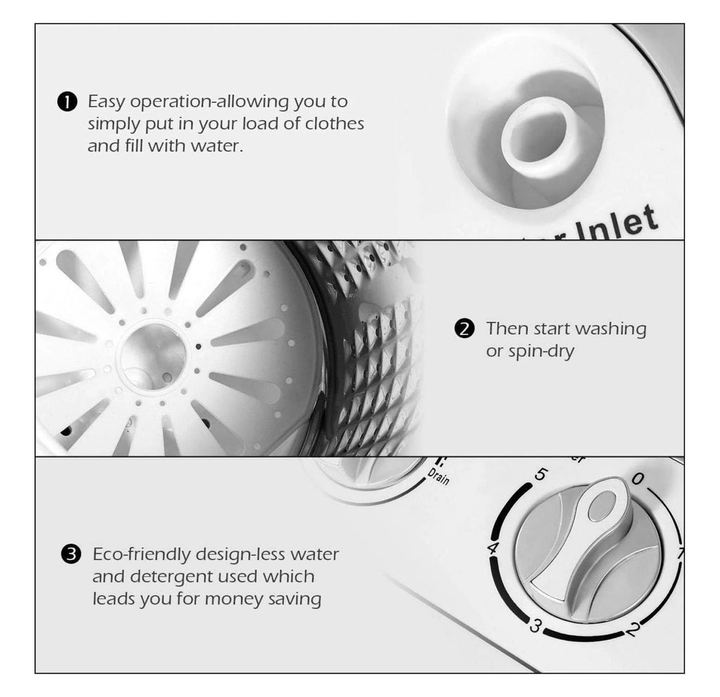 Compact Mini Washer Machine with 8 lbs Washing and 5 lbs Spin Dryer W330