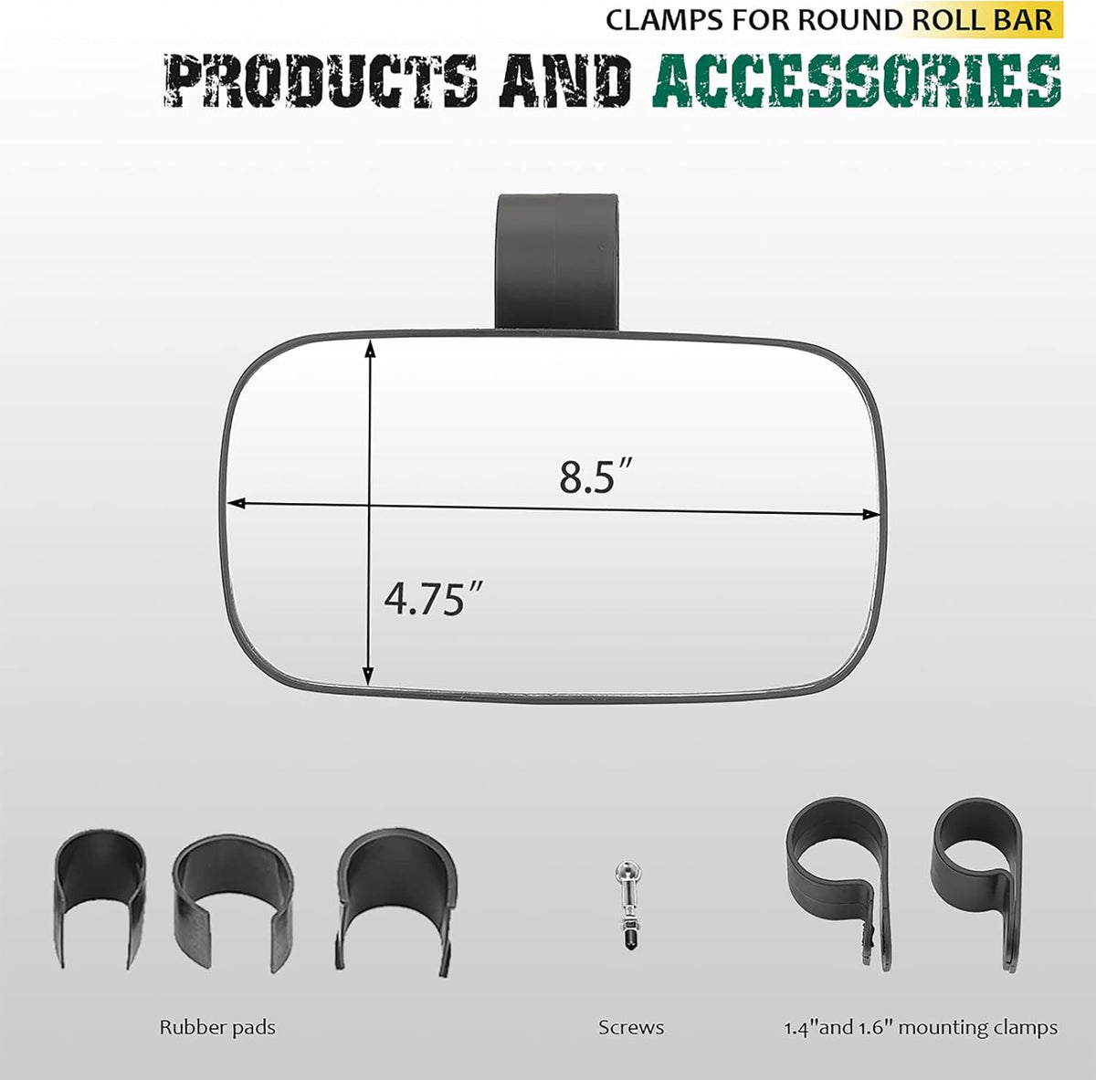 UTV Centre View & Side View Mirror for 1.5''-2'' Roll Cage Bar w/ Pair Grab Handle Set L57784