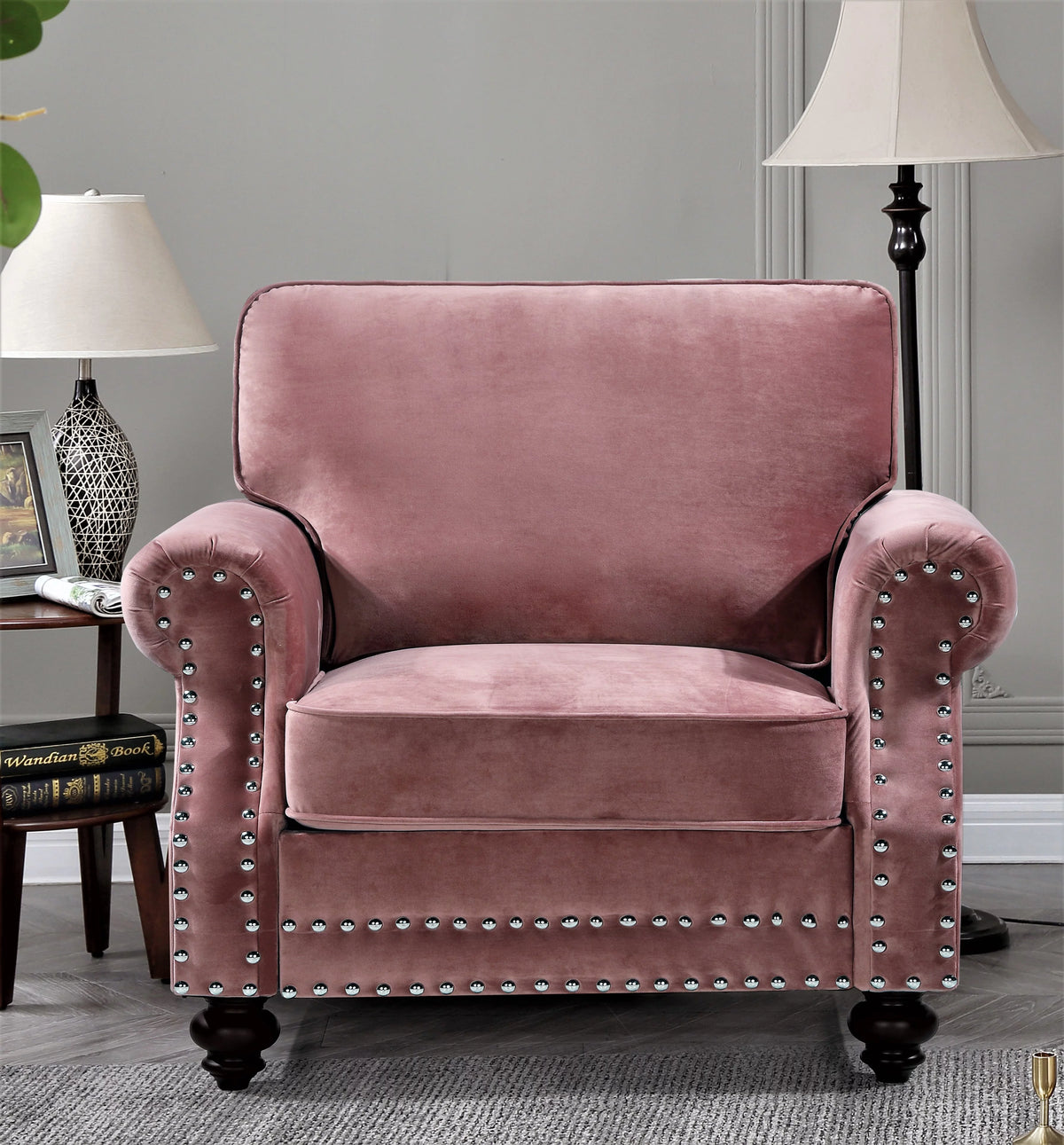 Pink Velvet Tufted Armchair X7776