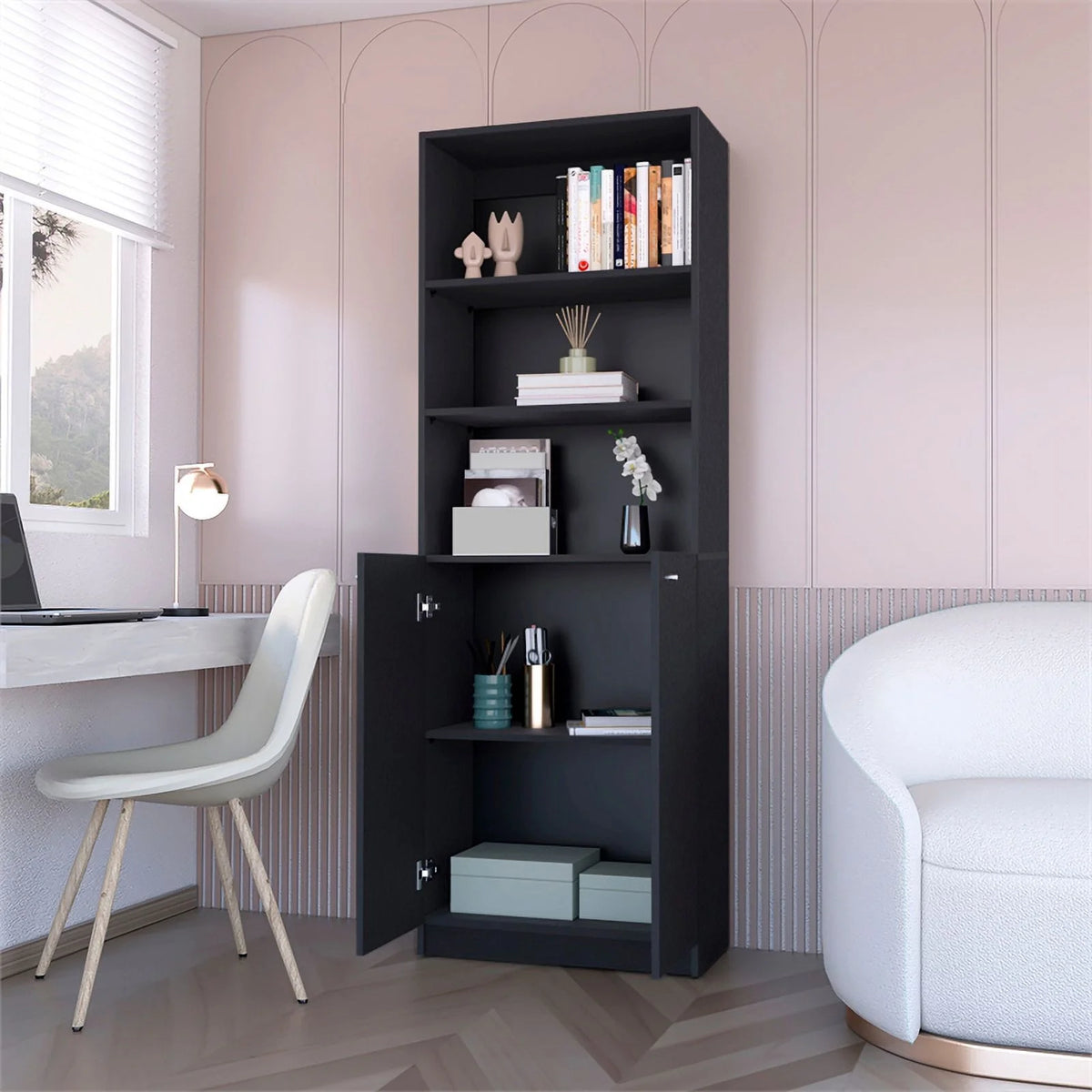 Black 2 Door Engineered Wood Bookcase Set of 2 N56840