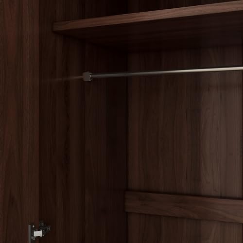 Brown Wooden Armoire Closet with 3-Shelves and Hanging Rail H7871