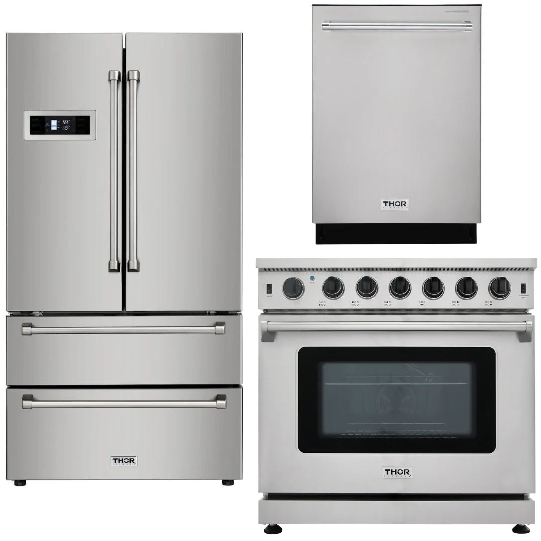 36 in. Liquid Propane Range, Refrigerator, Dishwasher Q393