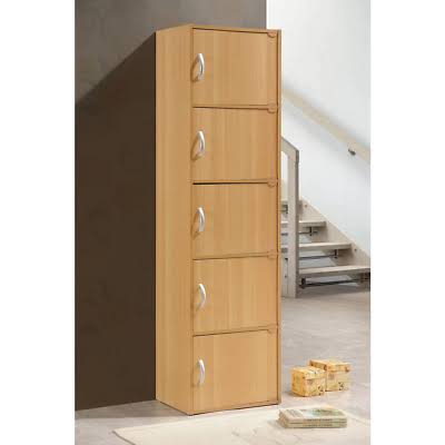 Black 5-Shelf Wood Bookcase with Doors H58809