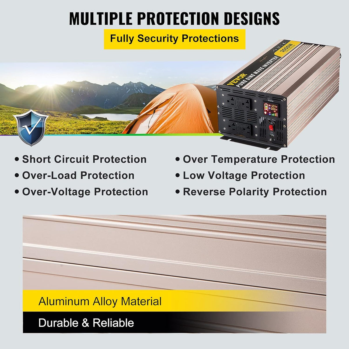 3000 Watt Pure Sine Wave Power Inverter, DC 12V to AC 110V, with LCD Display, 5V USB Port, AC Outlets (GFCI) O9477