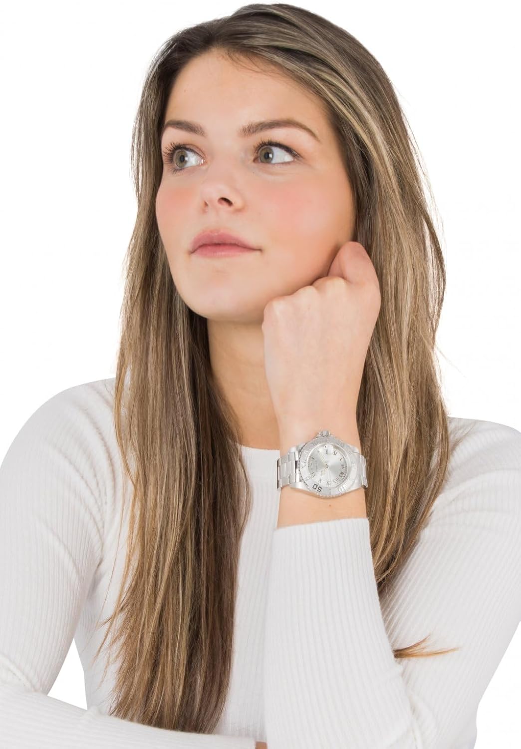 Silver Dial Diamond Accented Watch D3393