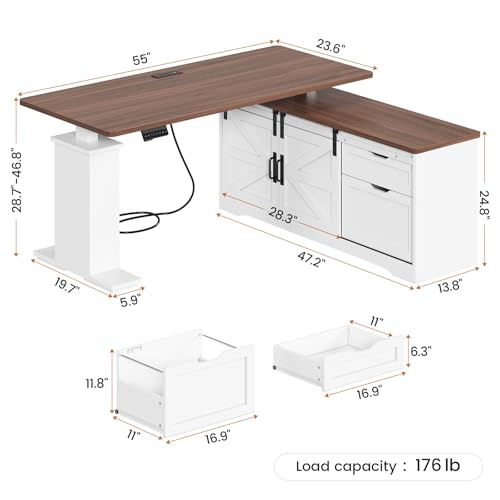Black L Shaped Standing Desk with Storage Drawers and Power Outlets U916756