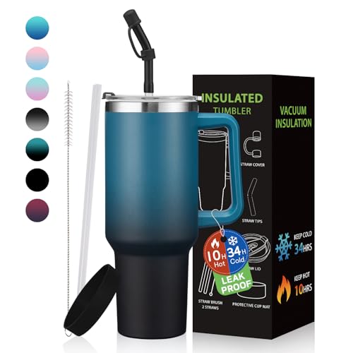 40 oz Insulated Stainless Steel Tumbler with Lid and Straw F60244