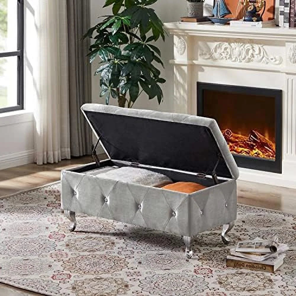 Velvet Flip Top Bench with Safety Hinge G62971
