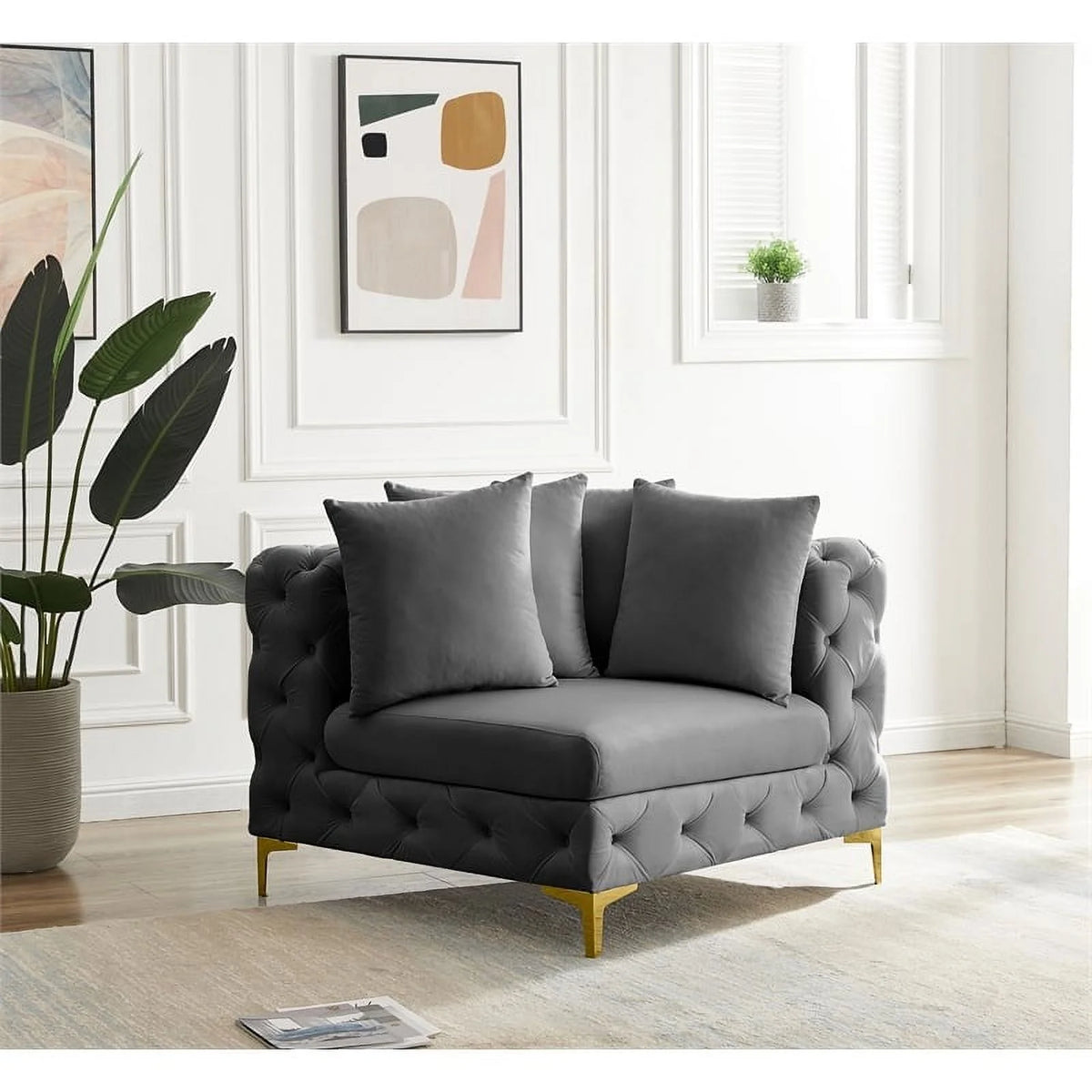 Grey Velvet Corner Chair P8308