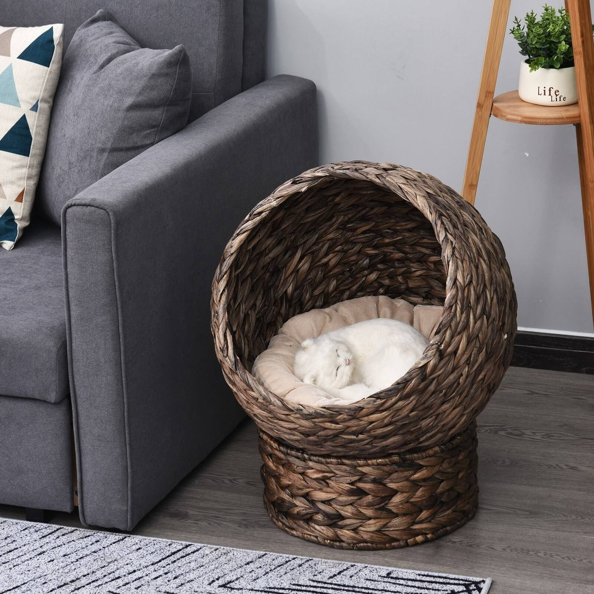 Cat Braided Banana Leaf House with Cotton Bed T6895