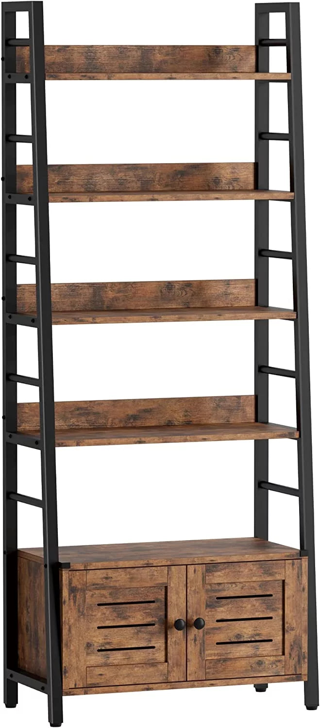 4 Shelf Rustic Brown Bookshelf with Cabinet H295