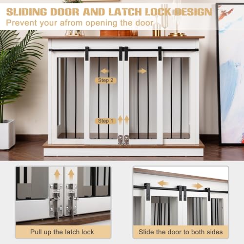 Black 72''W*24''D*35''H Wooden Dog Crate with Room Divider & 3 Drawer Double Doors W722993