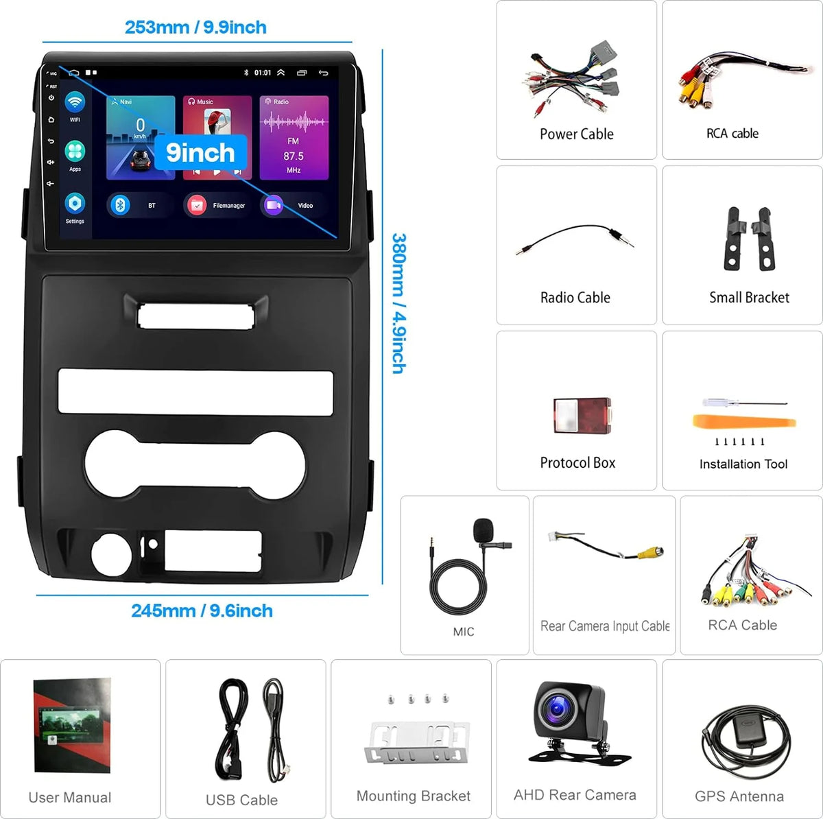 Android 13 9 Inch Touchscreen Car Stereo Radio with Backup Camera J5085