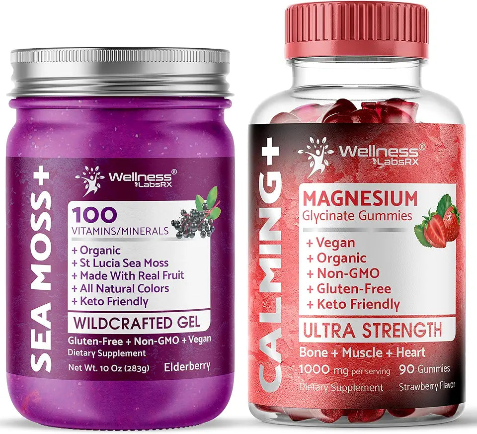 Irish Sea Moss Gel Elderberry Flavor Magnesium Glycinate Gummies 1000mg X690747