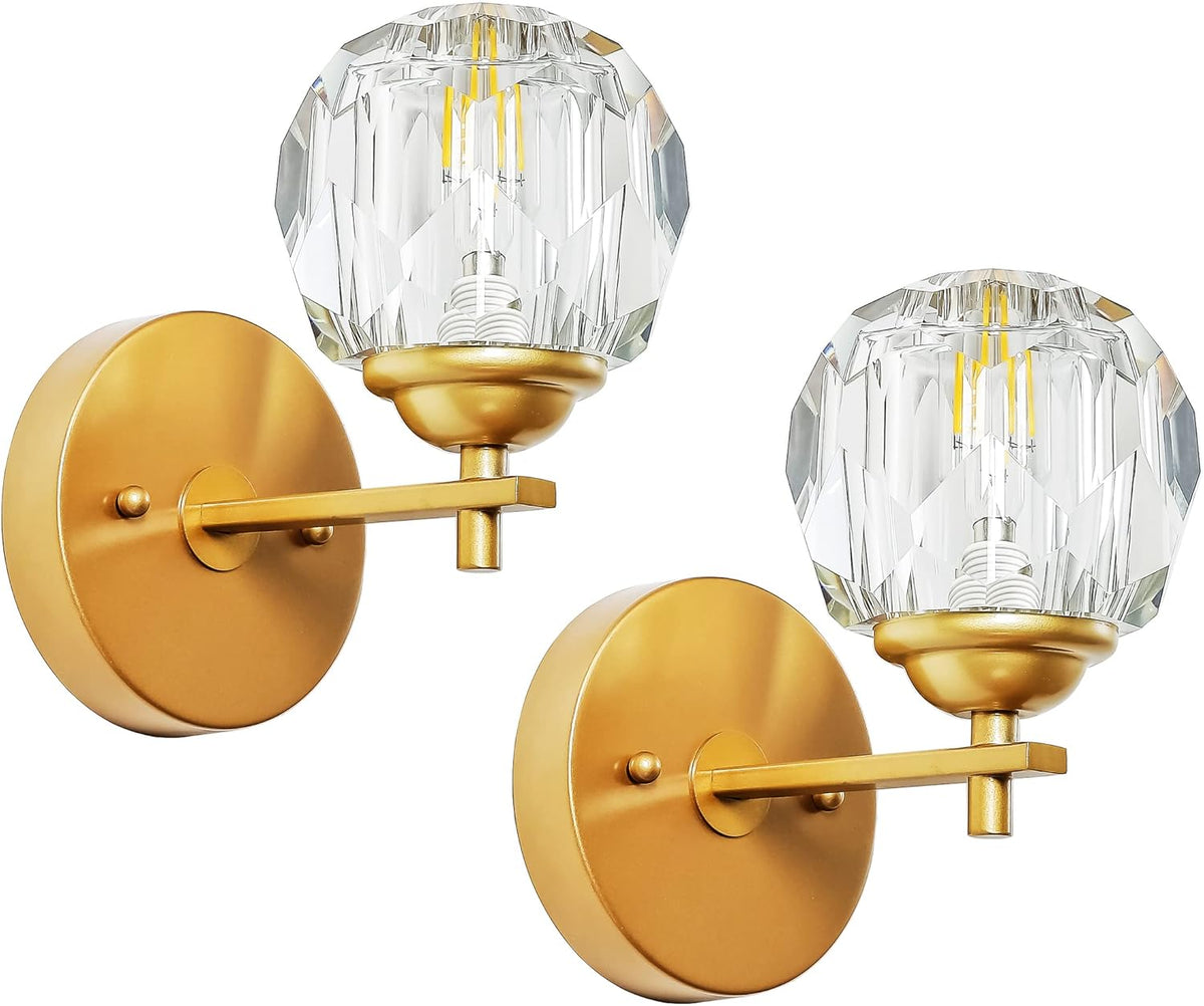Clear Crystal Gold Wall Sconces Set of Two I5609