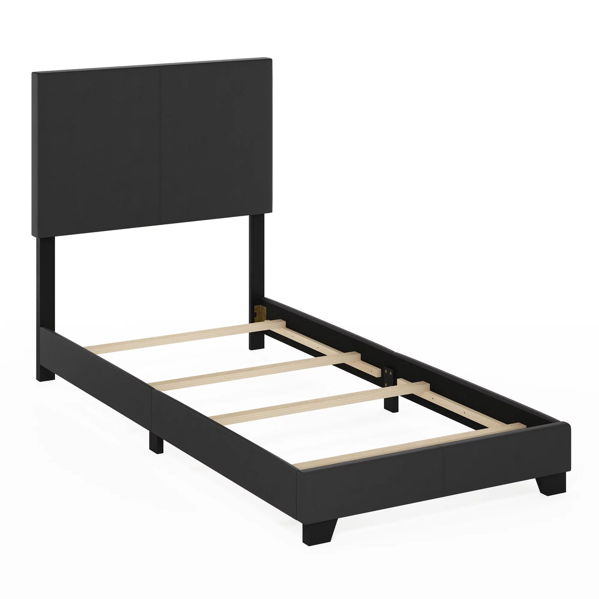 Upholstered Bed Frame, Black PU Leather, Twin XL S91485