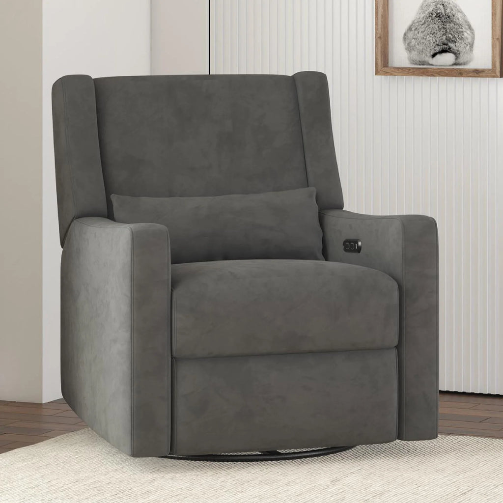 Gray Velvet Swivel Glider Recliner with USB Ports T655