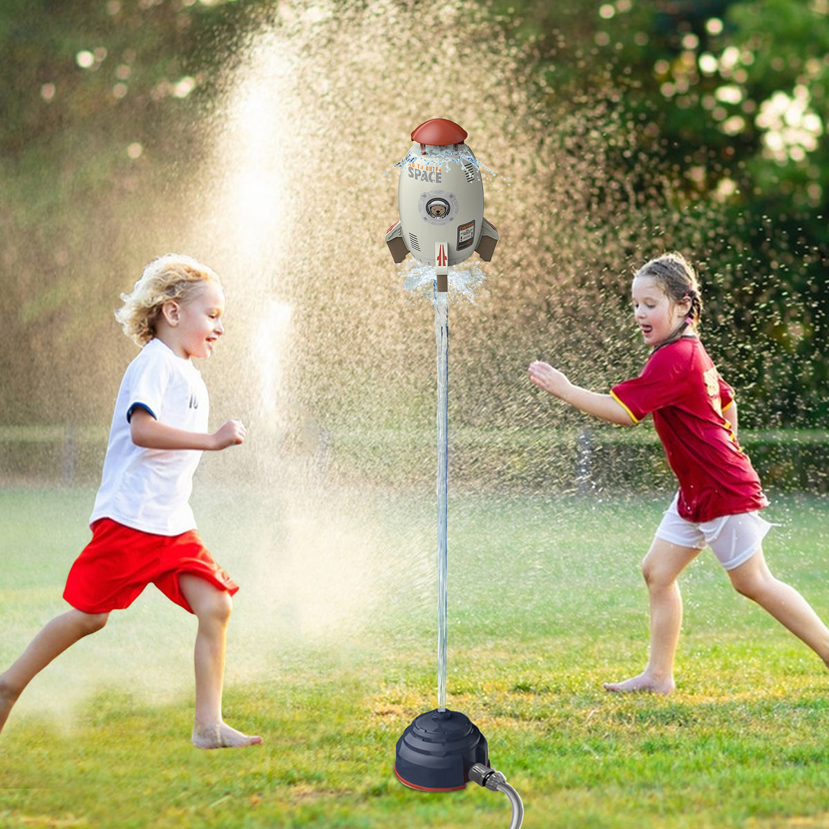 Rocket Outdoor Water Toys Sprinkler 360-Degree Rotation Attaches to Garden Hose L587